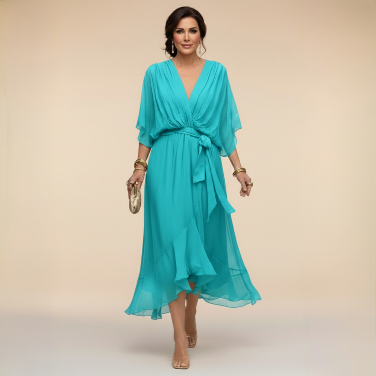 Nellie™ | Elegant Wrap V-Neck Midi Dress — Final Edit