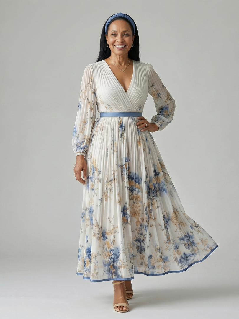 Beatrice™ | Pleated Wrap Midi Dress — Final Edit