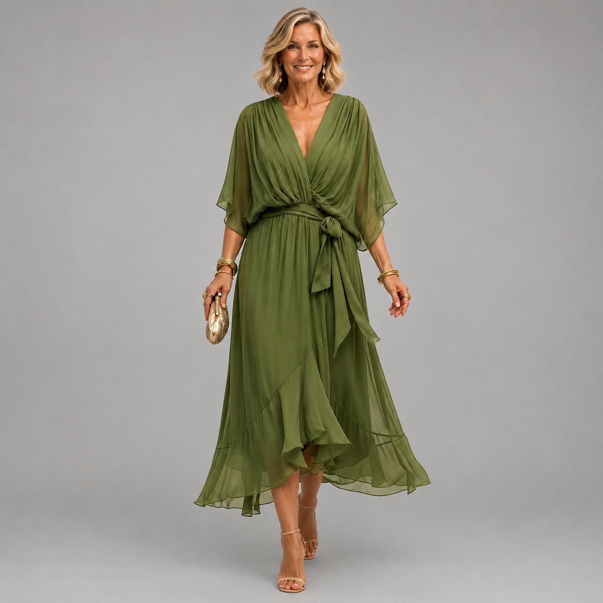 Nellie™ | Elegant Wrap V-Neck Midi Dress — Final Edit