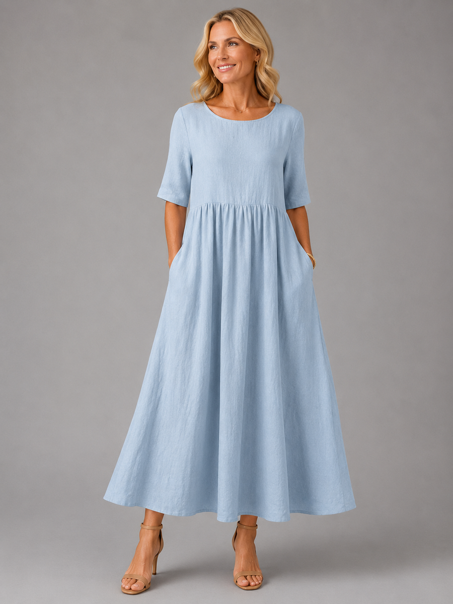 Estella™ | Relaxed Gathered-Waist Midi Dress — Final Edit