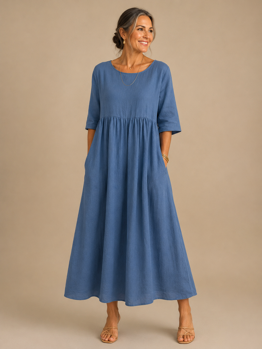 Estella™ | Relaxed Gathered-Waist Midi Dress — Final Edit