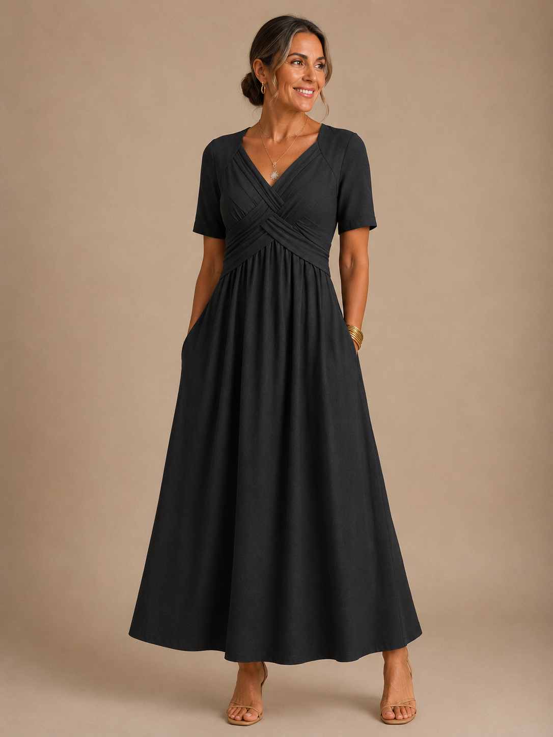Analeia™ | Elegant V-Neck Midi Dress — Final Edit