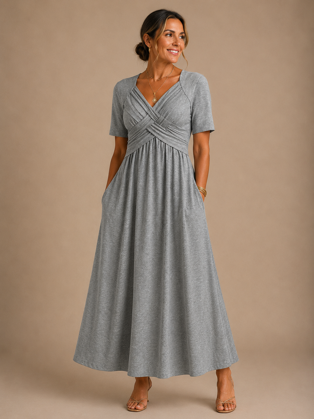 Analeia™ | Elegant V-Neck Midi Dress — Final Edit