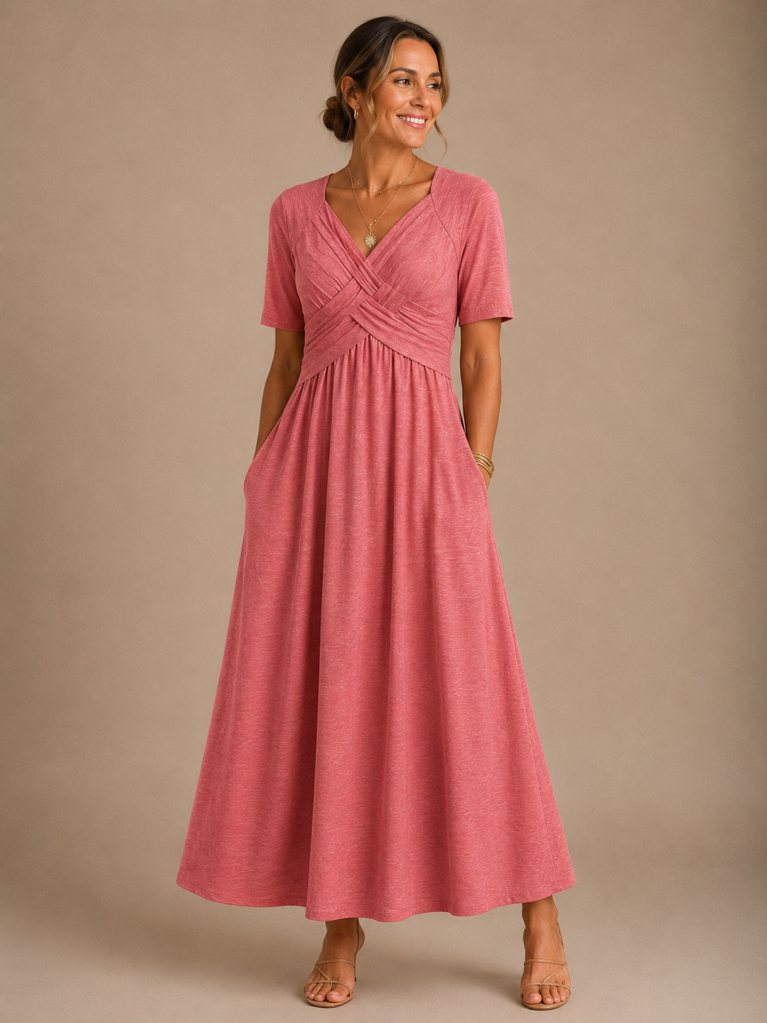 Analeia™ | Elegant V-Neck Midi Dress — Final Edit