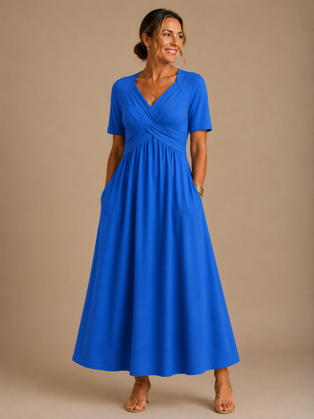 Analeia™ | Elegant V-Neck Midi Dress — Final Edit