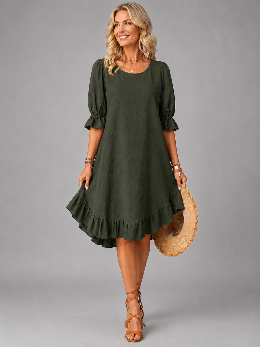 Yara™ | Relaxed Ruffle-Hem Midi Dress — Final Edit