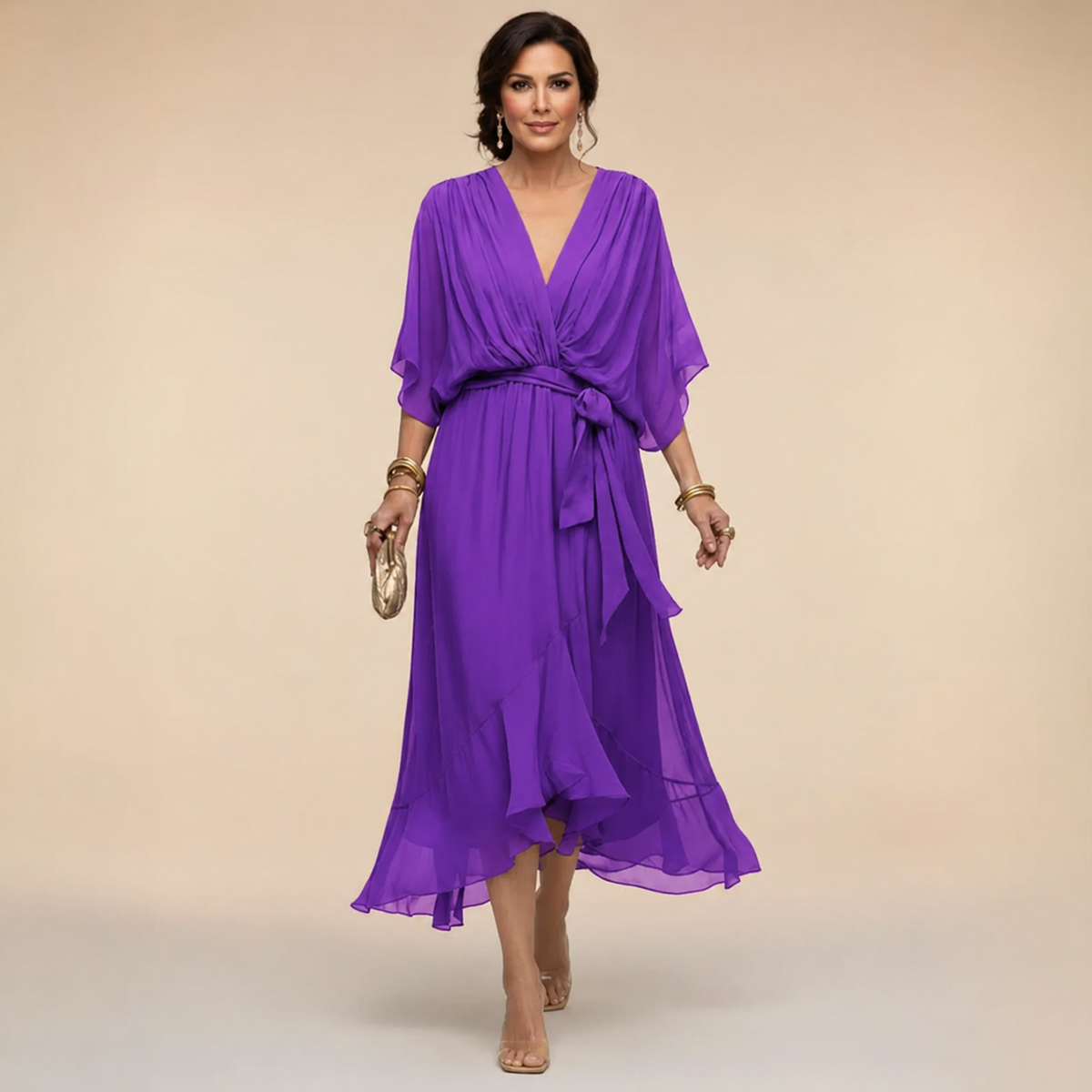 Nellie™ | Elegant Wrap V-Neck Midi Dress — Final Edit