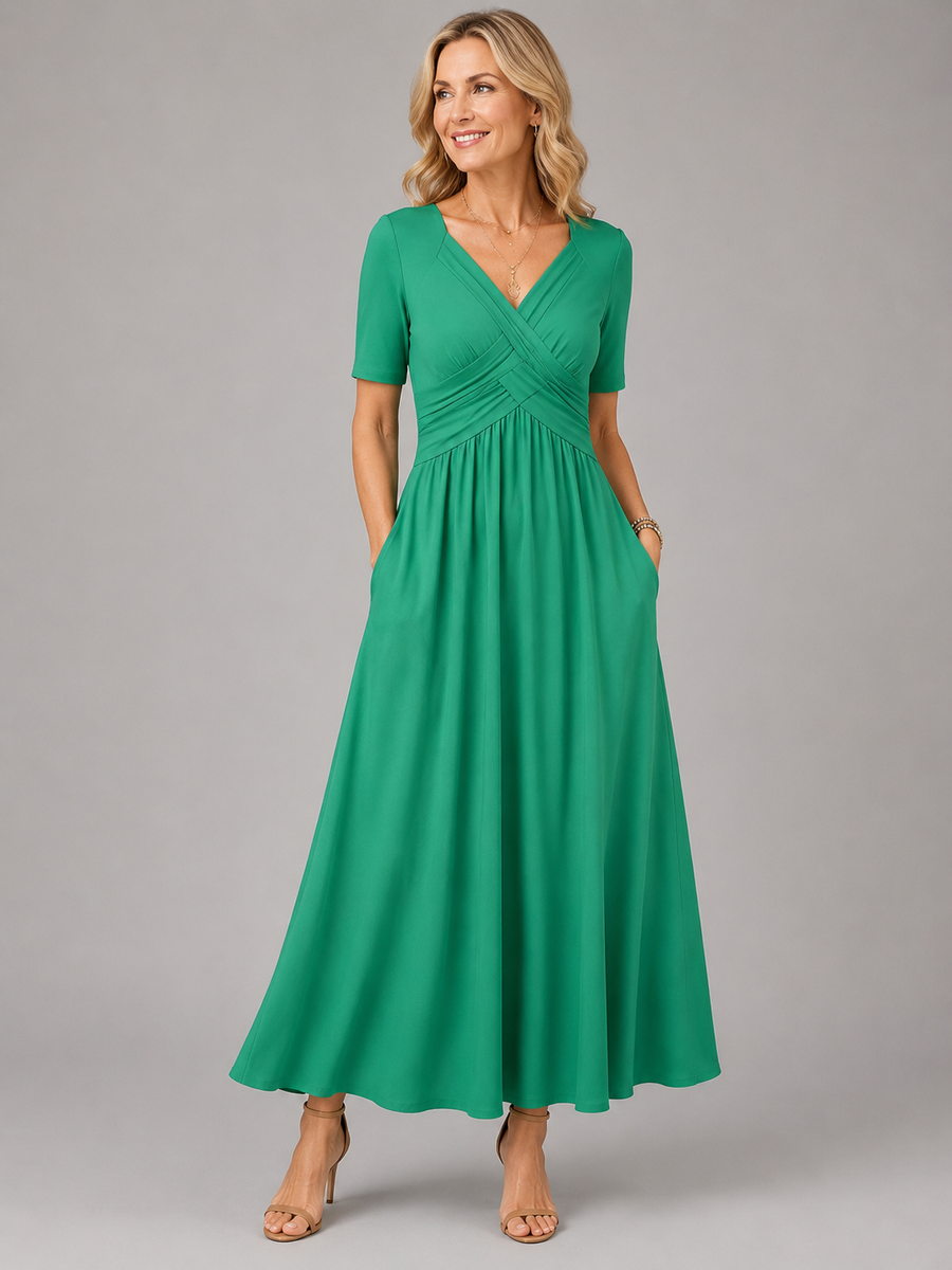 Analeia™ | Elegant V-Neck Midi Dress — Final Edit
